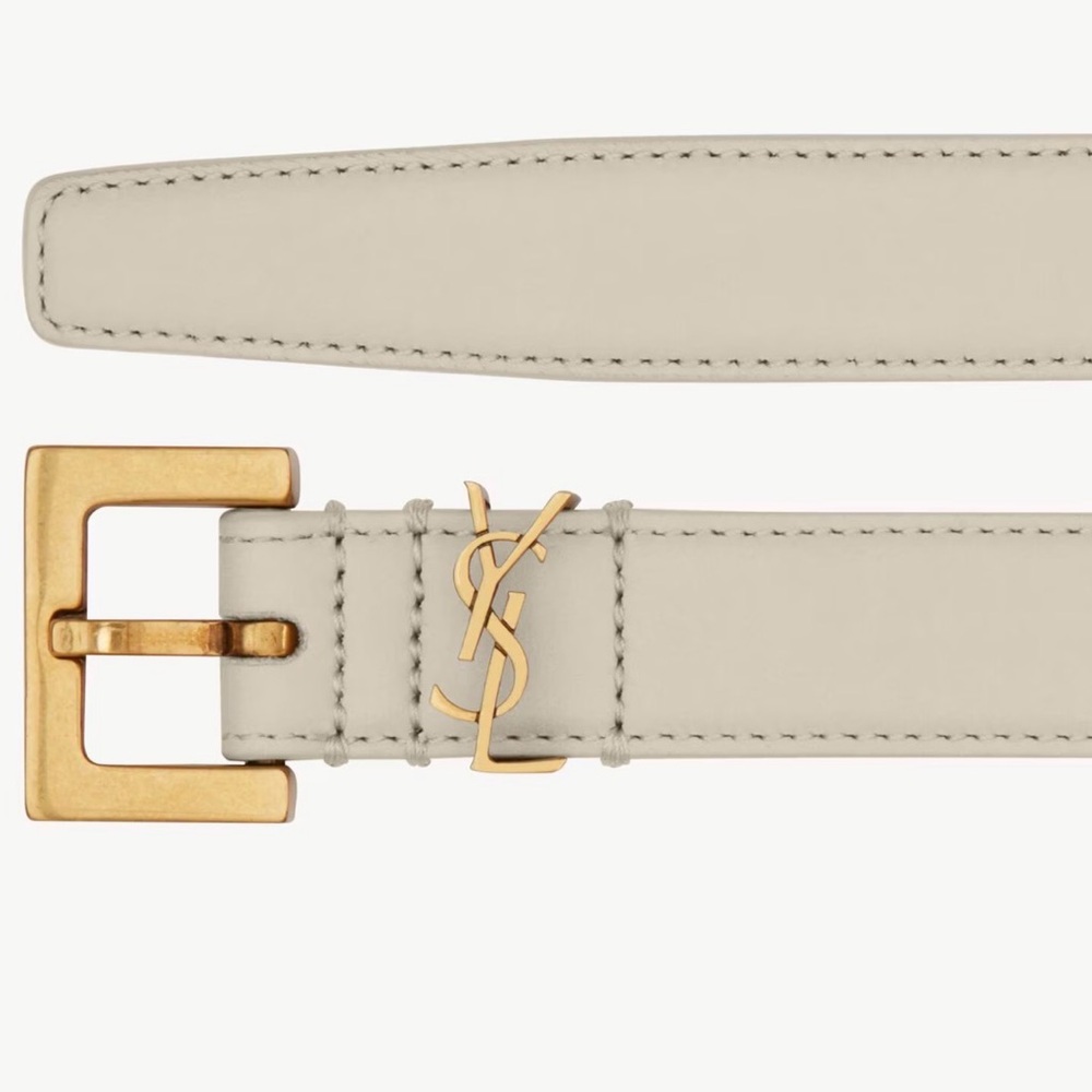 Saint Laurent Cream Leather Belt with Gold YSL Accent
